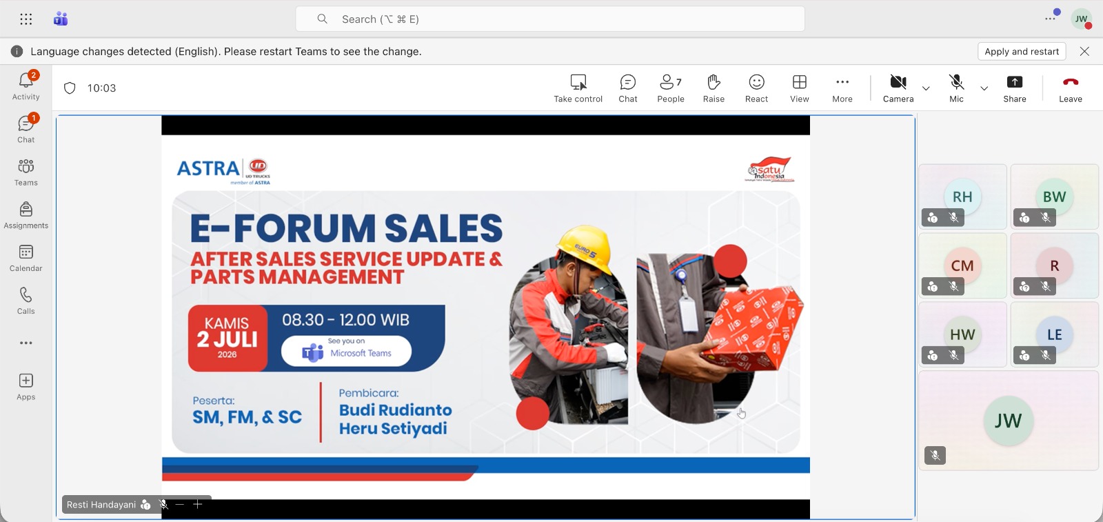 Pembekalan Tim Sales Astra UD Trucks Perkuat Layanan Purna Jual